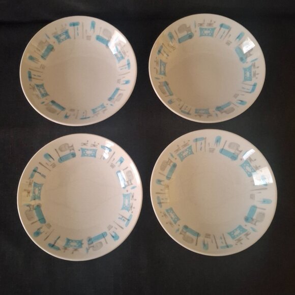 Set of Four Vintage 1950s 1960s MCM Royal China Blue Heaven 5.5" Dessert Bowls - Picture 2 of 5